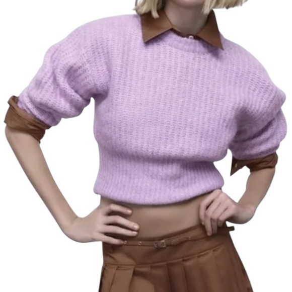 Zara Sweaters - Zara Crew Neck Cropped Sweater - Lilac/Lavender Size S